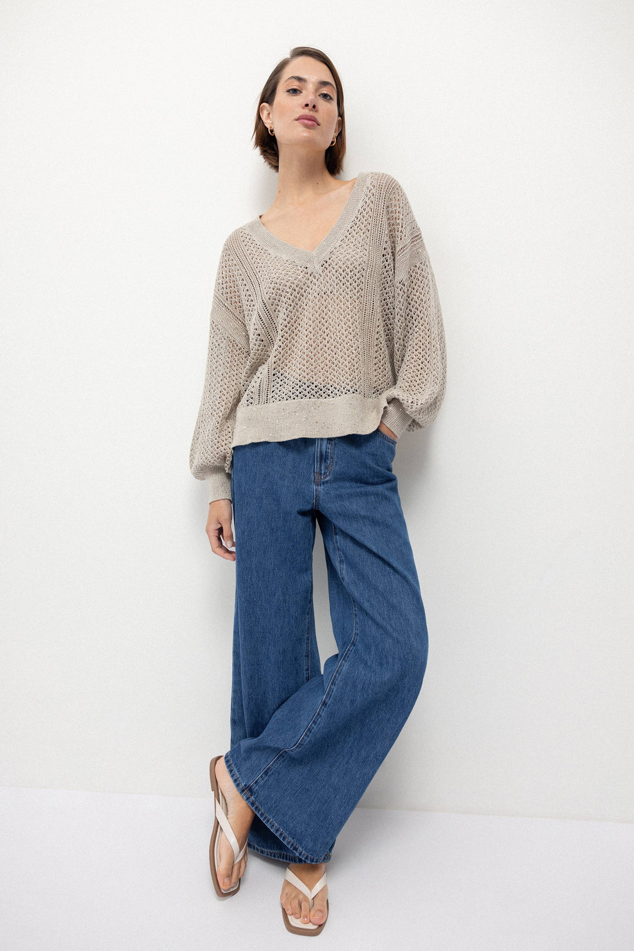 Sequin Balloon Sleeve Knit Sweater