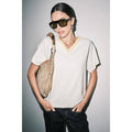 Ruth Sporty V-Neck Short Sleeve Boxy Tee Top White And Yellow