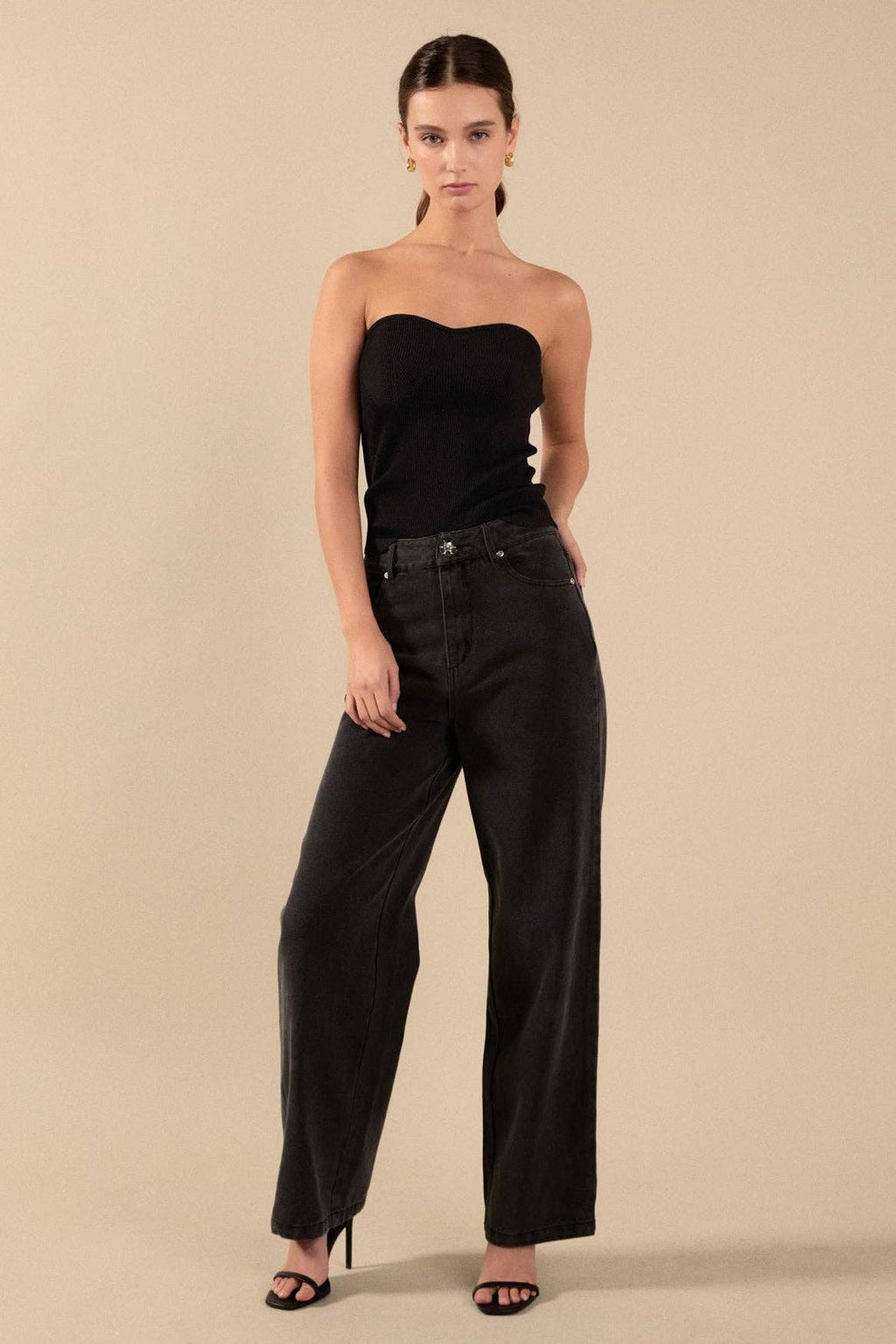 Black Knit Strapless Top