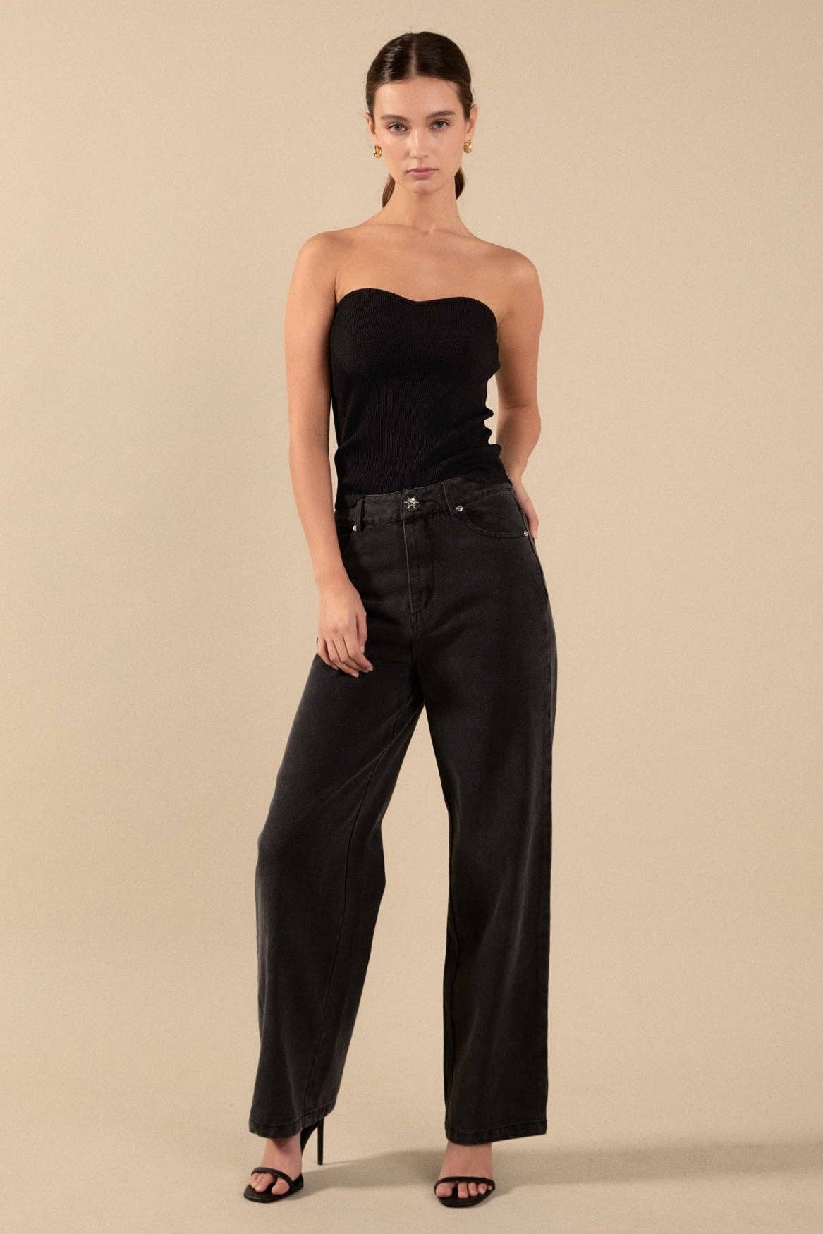 Black Knit Strapless Top