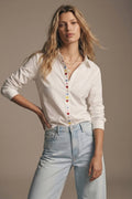 White Heart Embroidered Button Front Shirt