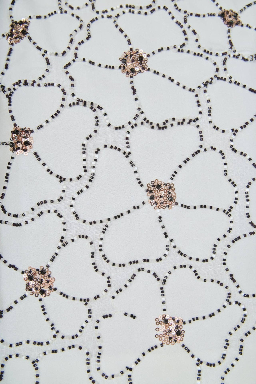 White and Black Floral Beaded Linen Chiffon Set