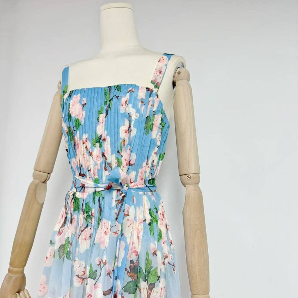 Chiffon Ombre Floral Pleated Maxi Dress