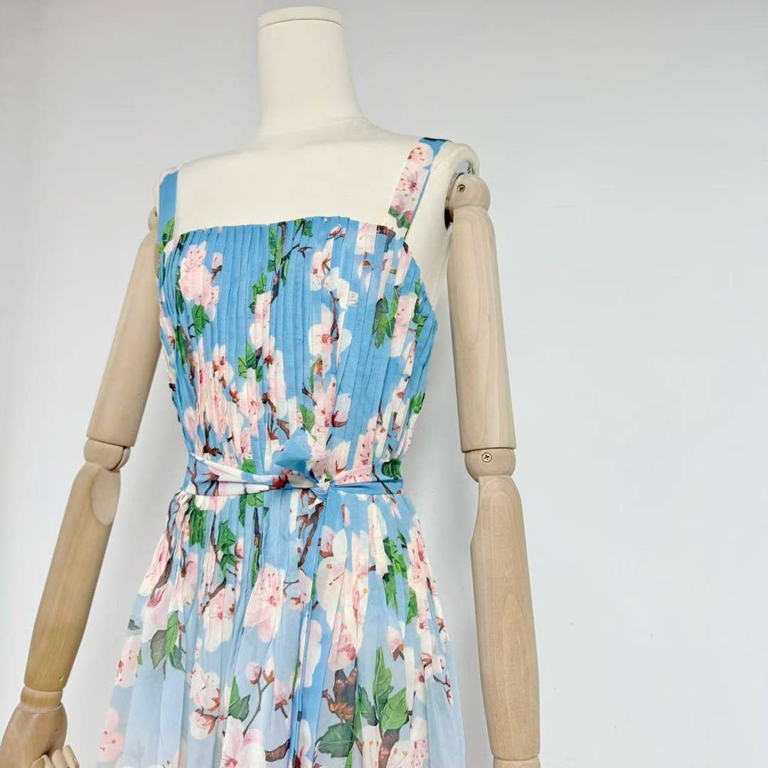 Chiffon Ombre Floral Pleated Maxi Dress