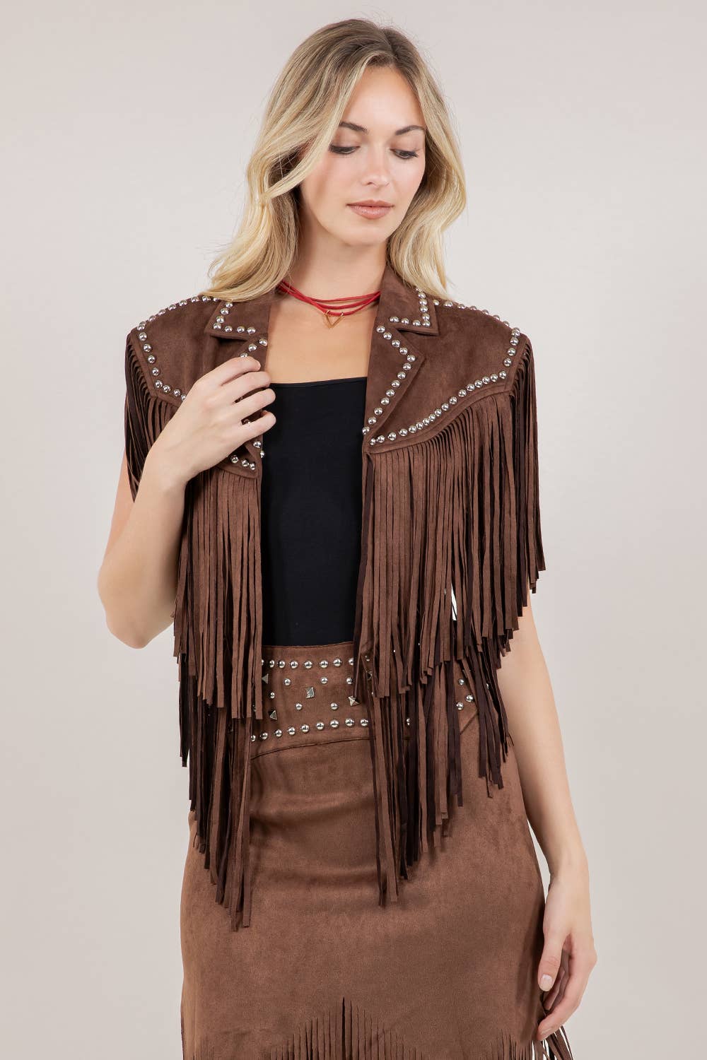 Suede Like Fringe Studded Shawl