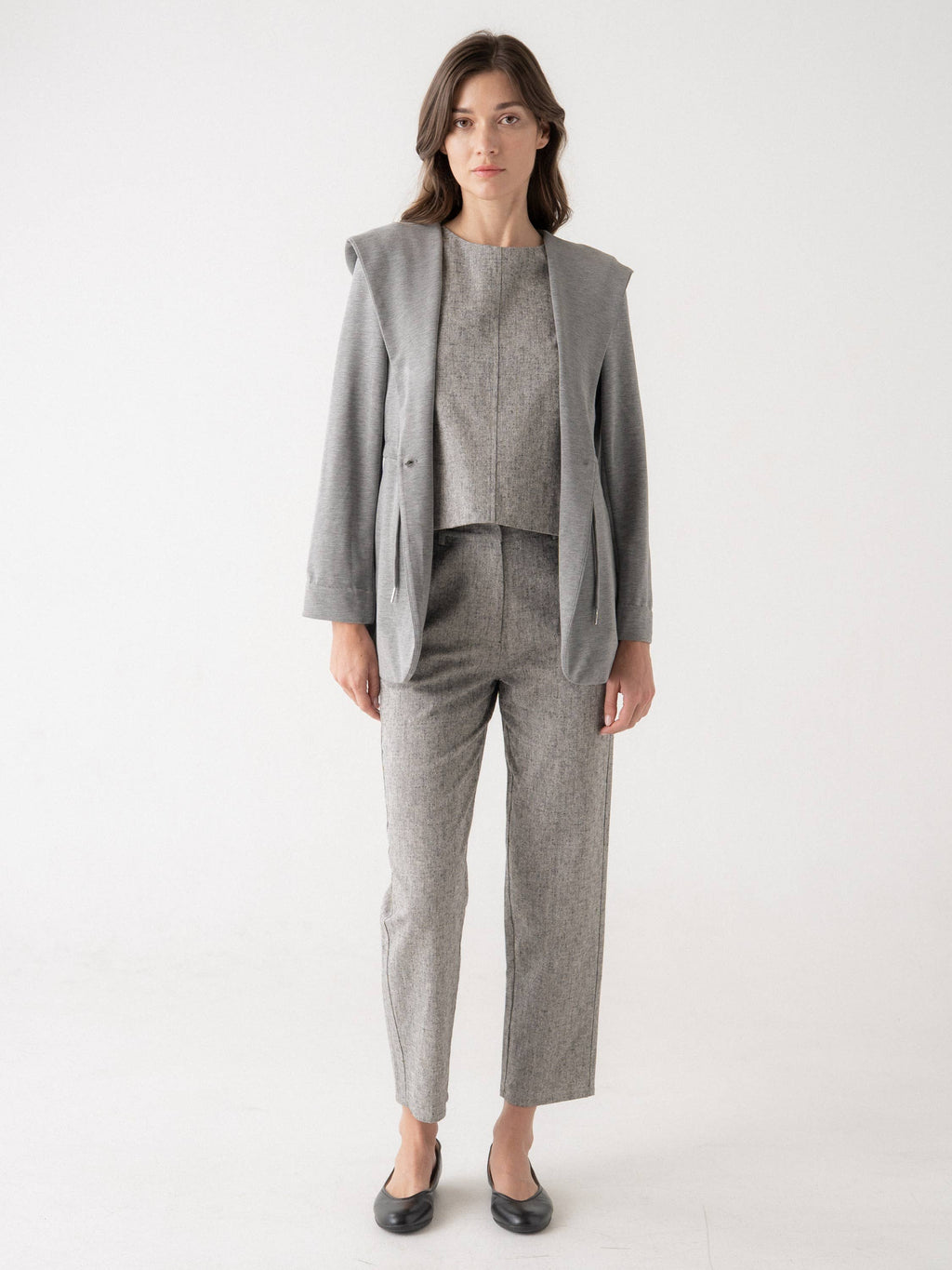 Grey Cozy Sweatshirt Hooded Blazer