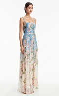 Chiffon Ombre Floral Pleated Maxi Dress