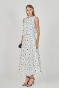 White and Black Floral Beaded Linen Chiffon Set