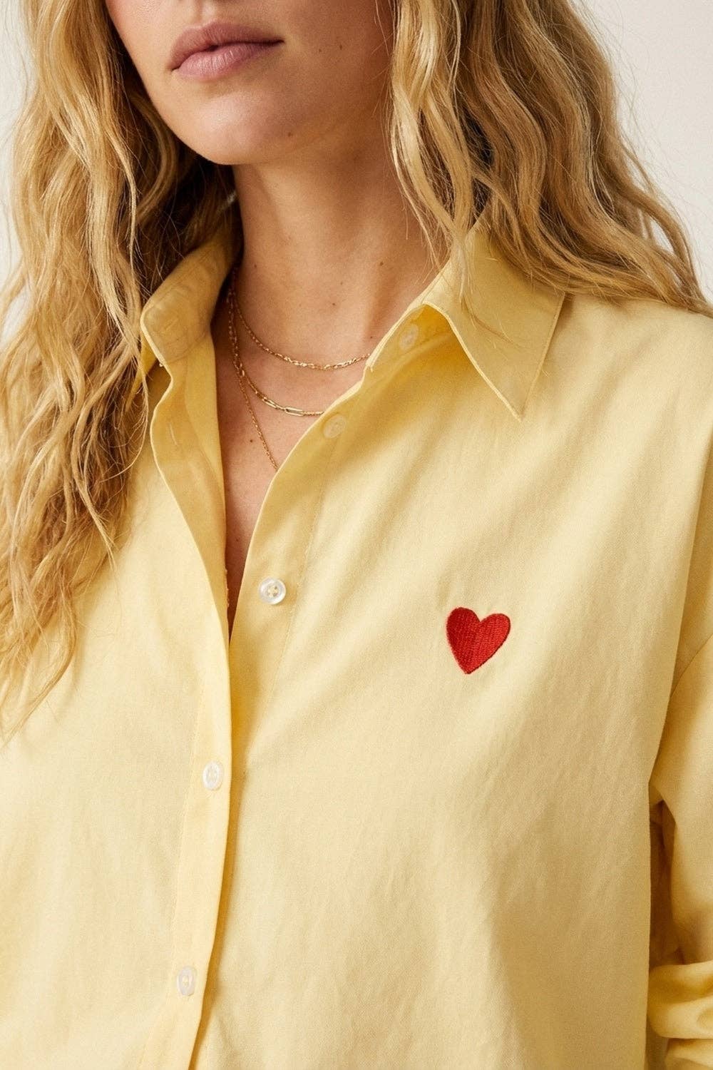 Yellow Button-Down Shirt with Heart Detail